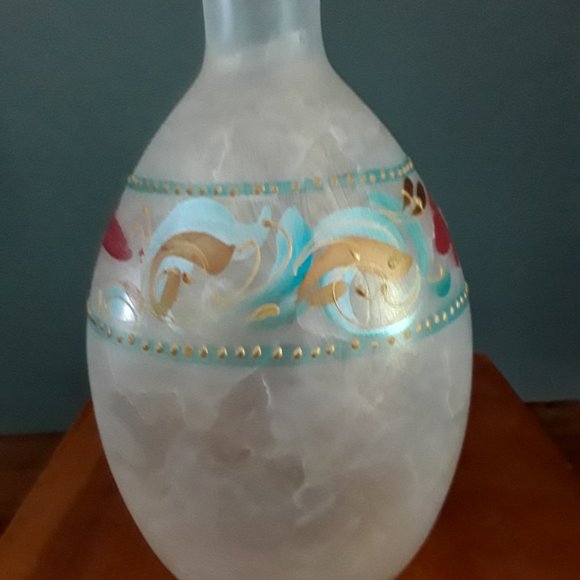 Vintage ARTE MURANO Frosted Art Glass Vase with Floral Motif - Made in Italy - Picture 2 of 5